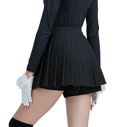 GoPlayer女高爾夫假兩件式百褶褲裙(黑)