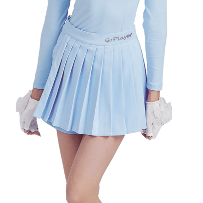 GoPlayer女高爾夫假兩件式百褶褲裙(淺藍)