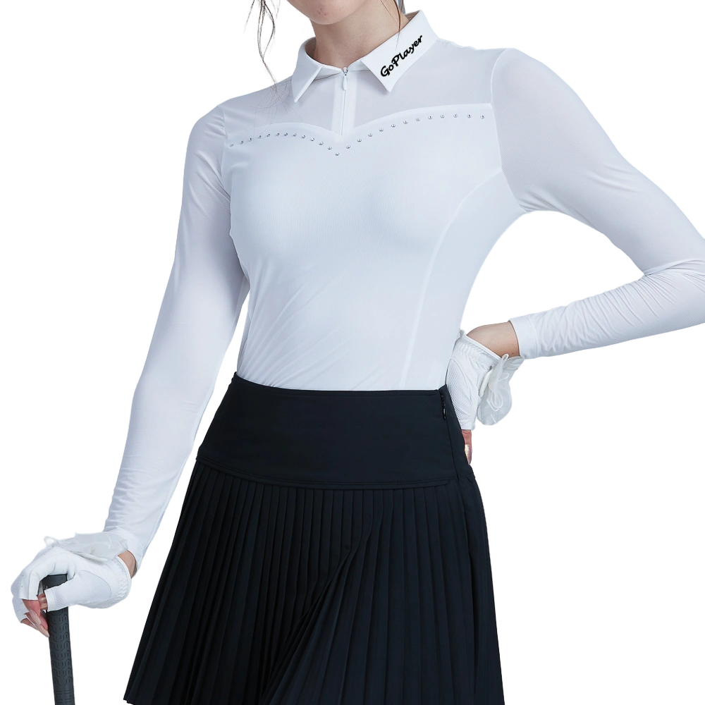 GoPlayer女高爾夫長袖防曬袖套衣(白)
