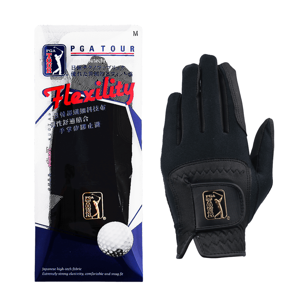 PGA男高爾夫彈性布防滑手套(黑金)