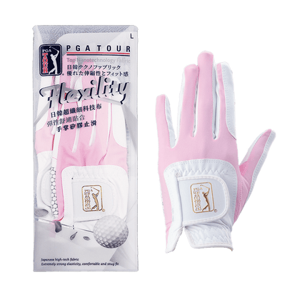 PGA女高爾夫彈性布防滑手套(白粉)