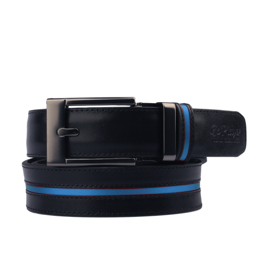 GoPlayer Wide Slide Buckle Black Belt (Blue Stripe)